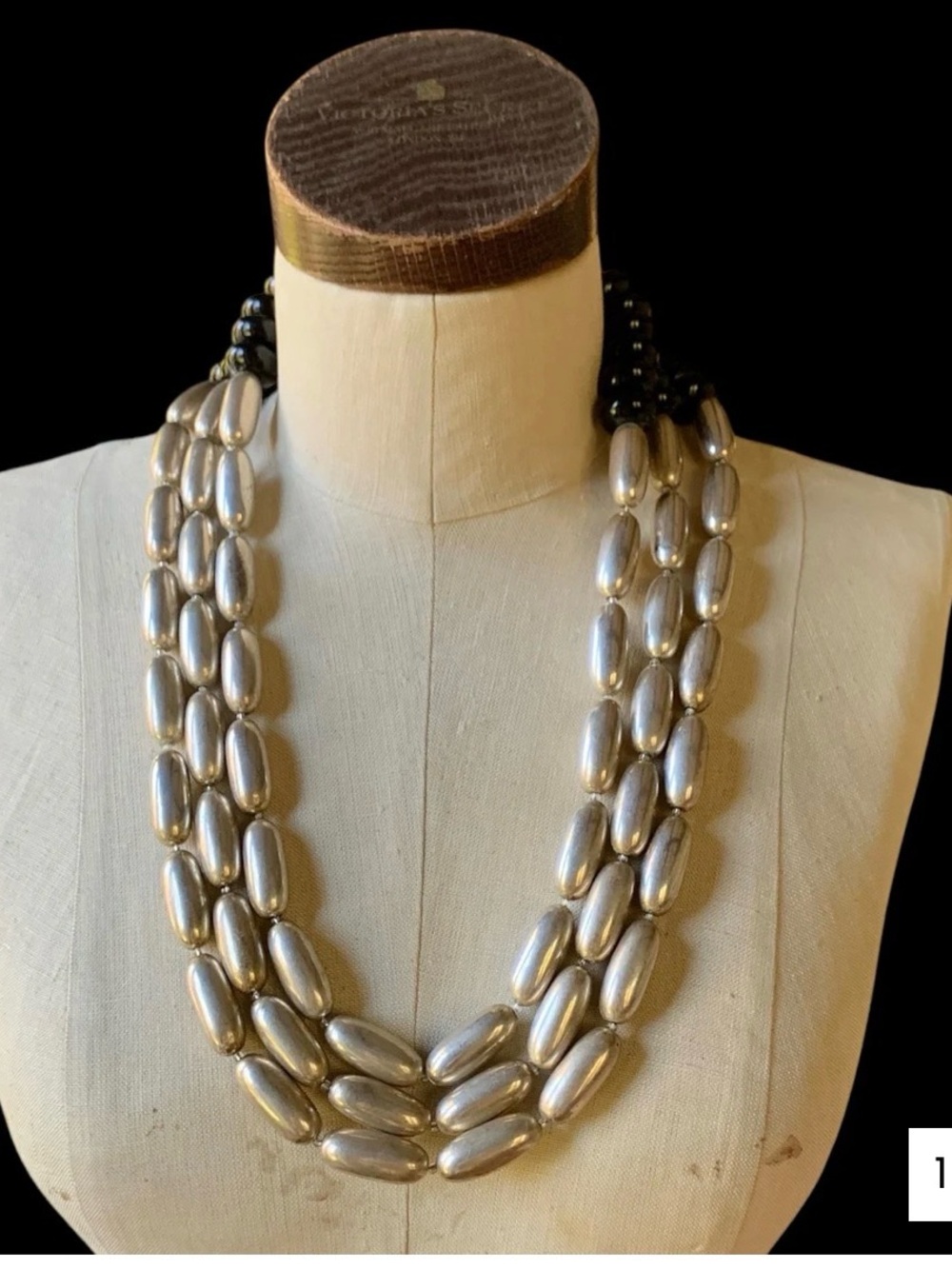 Vintage couture three strand Silvertone necklace